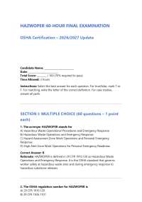 HAZWOPER 40‑HOUR FINAL EXAMINATION OSHA Certification – 2026/2027 Update