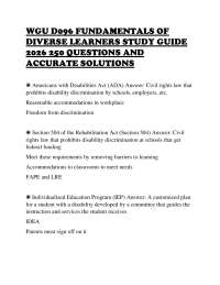 WGU D096 FUNDAMENTALS OF DIVERSE LEARNERS STUDY GUIDE 2026 250 QUESTIONS AND ACCURATE SOLU