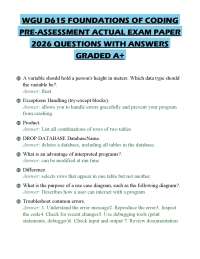 WGU D615 FOUNDATIONS OF CODING PRE-ASSESSMENT ACTUAL EXAM PAPER 2026 QUESTIONS WITH ANSWER
