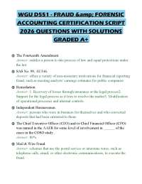 WGU D551 - FRAUD &amp; FORENSIC ACCOUNTING CERTIFICATION SCRIPT 2026 QUESTIONS WITH SOLUTI