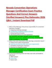 Nevada Convention Operations Manager Certification Exam Practice Questions And Correct A