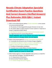 Nevada Climate Adaptation Specialist Certification Exam Practice Questions And Correct A