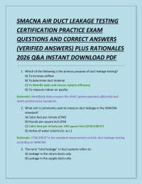 SMACNA AIR DUCT LEAKAGE TESTING CERTIFICATION PRACTICE EXAM QUESTIONS AND CORRECT ANSWER