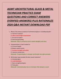 AGMT ARCHITECTURAL GLASS & METAL TECHNICIAN PRACTICE EXAM QUESTIONS AND CORRECT ANSWERS