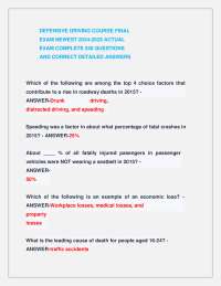 DEFENSIVE DRIVING COURSE FINAL EXAM NEWEST 2024-2025 ACTUAL EXAM COMPLETE 240 QUESTIONS