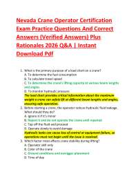 Nevada Crane Operator Certification Exam Practice Questions And Correct Answers (Verifie