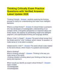 Thinking Critically Exam Practice Questions with Verified Answers Latest Update 2026