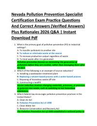 Nevada Pollution Prevention Specialist Certification Exam Practice Questions And Correct