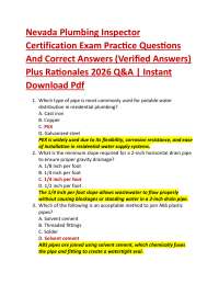 Nevada Plumbing Inspector Certification Exam Practice Questions And Correct Answers (Ver