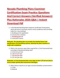 Nevada Plumbing Plans Examiner Certification Exam Practice Questions And Correct Answers