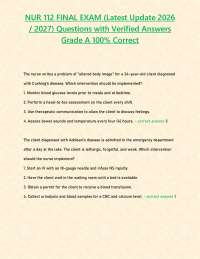 NUR 112 FINAL EXAM (Latest Update 2026 / 2027) Questions with Verified Answers Grade A 100