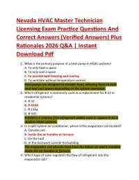 Nevada HVAC Master Technician Licensing Exam Practice Questions And Correct Answers (Ver