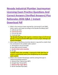 Nevada Industrial Plumber Journeyman Licensing Exam Practice Questions And Correct Answe