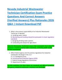 Nevada Industrial Wastewater Technician Certification Exam Practice Questions And Correc