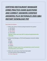 CERTIFIED RESTAURANT MANAGER (CRM) PRACTICE EXAM QUESTIONS AND CORRECT ANSWERS
