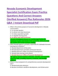 Nevada Economic Development Specialist Certification Exam Practice Questions And Correct
