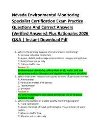 Nevada Environmental Monitoring Specialist Certification Exam Practice Questions And Cor