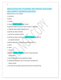 MEDICATION AIDE (TESTBANK) 300 VERIFIED QUESTIONS AND CORRECT ANSWERS 2025/2026