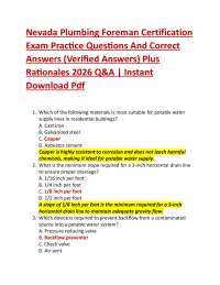 Nevada Plumbing Foreman Certification Exam Practice Questions And Correct Answers (Verif