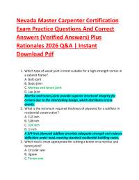 Nevada Master Carpenter Certification Exam Practice Questions And Correct Answers (Verif