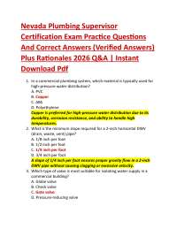Nevada Plumbing Supervisor Certification Exam Practice Questions And Correct Answers (Ve