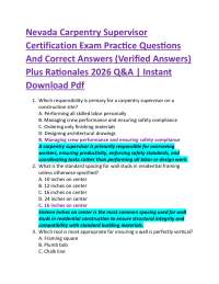Nevada Carpentry Supervisor Certification Exam Practice Questions And Correct Answers (V