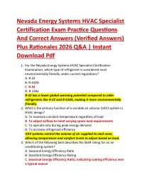 Nevada Energy Systems HVAC Specialist Certification Exam Practice Questions And Correct