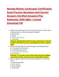 Nevada Master Landscaper Certification Exam Practice Questions And Correct Answers (Veri