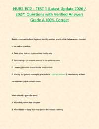 NURS 1512 - TEST 1 (Latest Update 2026 / 2027) Questions with Verified Answers Grade A 100