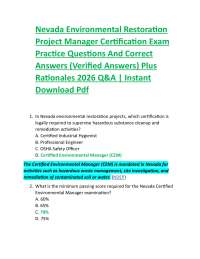 Nevada Environmental Restoration Project Manager Certification Exam Practice Questions A