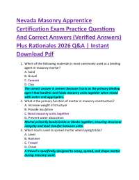 Nevada Masonry Apprentice Certification Exam Practice Questions And Correct Answers (Ver