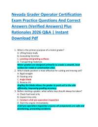 Nevada Grader Operator Certification Exam Practice Questions And Correct Answers (Verifi