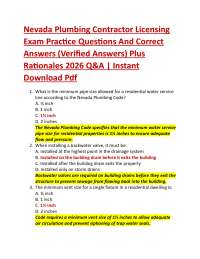 Nevada Plumbing Contractor Licensing Exam Practice Questions And Correct Answers (Verifi