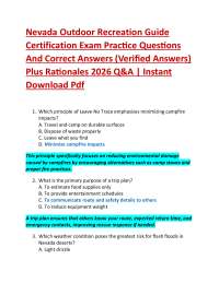 Nevada Outdoor Recreation Guide Certification Exam Practice Questions And Correct Answer