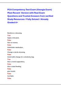 PCA Competency Test Exam (Georgia Exam) Most Recent Version with Questions and Answers