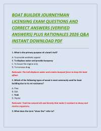 BOAT BUILDER JOURNEYMAN LICENSING EXAM QUESTIONS AND CORRECT ANSWERS (VERIFIED ANSWERS)