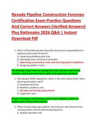 Nevada Pipeline Construction Foreman Certification Exam Practice Questions And Correct A