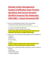 Nevada Carbon Management Analyst Certification Exam Practice Questions And Correct Answe