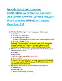 Nevada Landscape Inspector Certification Exam Practice Questions And Correct Answers (Ve