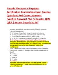 Nevada Mechanical Inspector Certification Examination Exam Practice Questions And Correc