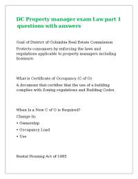 DC Property manager exam Law part 1 questions with answers.