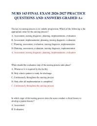 NURS 143 FINAL EXAM 2026-2027 PRACTICE QUESTIONS AND ANSWERS GRADED A+
