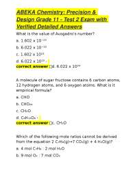 ABEKA Chemistry: Precision & Design Grade 11 - Test 2 Exam with Verified Detailed Answers