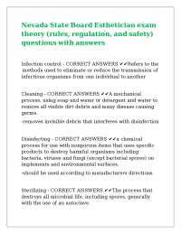 Nevada State Board Esthetician exam theory (rules, regulation, and safety) questions with