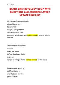 BARRY BMS HISTOLOGY COMP WITH QUESTIONS AND ANSWERS LATEST UPDATE 2026\2027