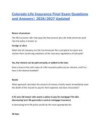 Colorado Life insurance Actual Exam Questions and Correct Answers| Latest Update