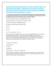 CERTIFICATION INFECTION CONTROL (CIC) REAL AND PREP EXAM 150 QUESTIONS AND CORRECT ANSWE