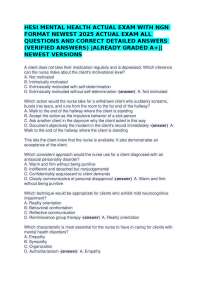 HESI MENTAL HEALTH ACTUAL EXAM WITH NGN FORMAT NEWEST 2025 ACTUAL EXAM ALL QUESTIONS AND C