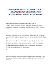 ATI COMPREHENSIVE PREDICTOR EXIT EXAM 2026/2027 QUESTIONS AND ANSWERS GRADED A+ MUST STUDY