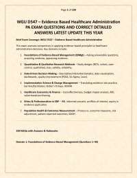 WGU D547 – Evidence Based Healthcare Administration PA EXAM QUESTIONS AND CORRECT DETAILED